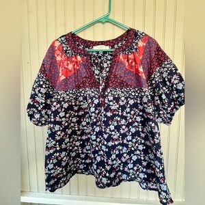LOFT Women's Floral Blouse - Red and Blue